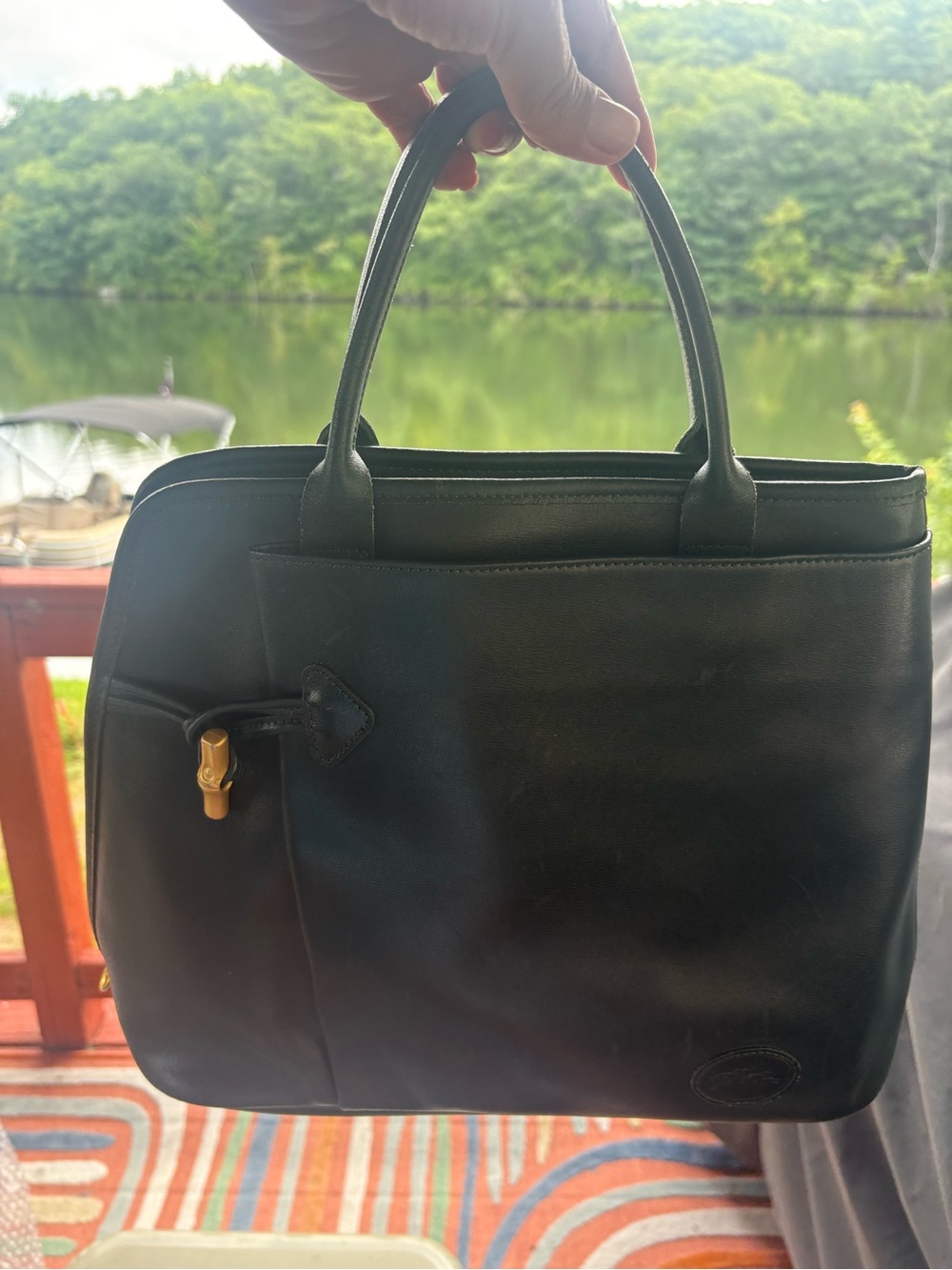 Longchamp Dark Green Leather Satchel with Gold-Tone Accent - Picture 7 of 8